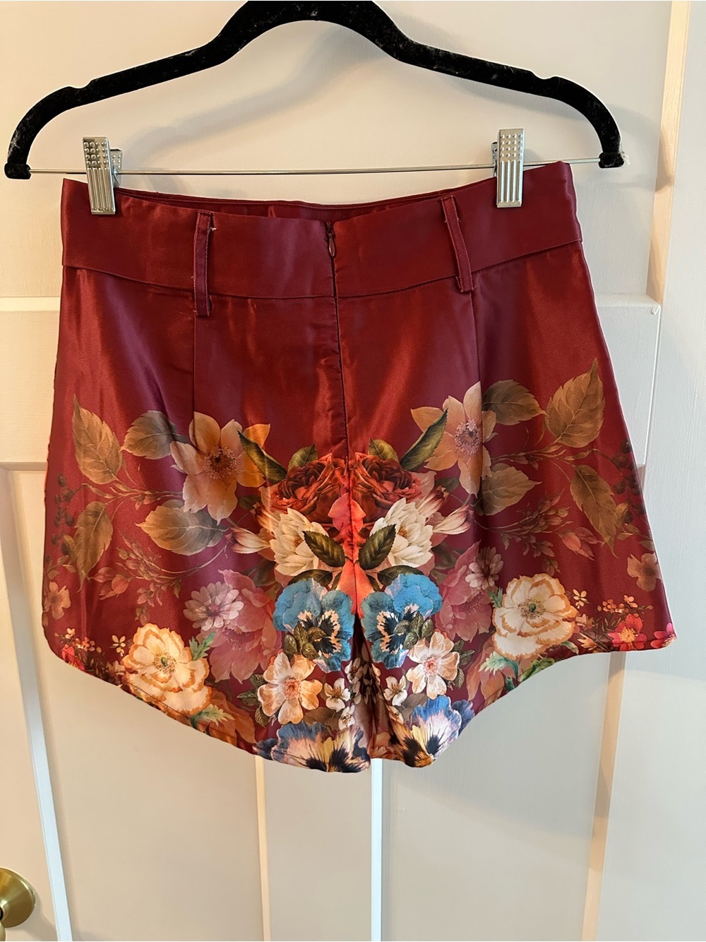 Floral Burgundy Women's Dress Shorts - Picture 4 of 5